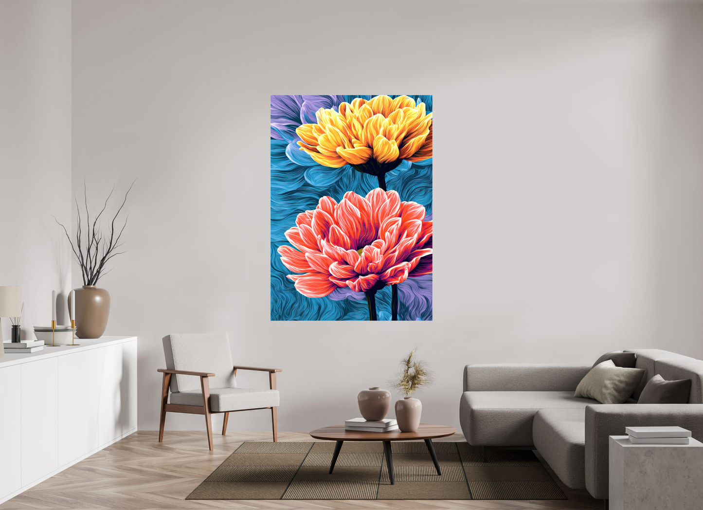 47 x 65.7″, Glossy Canvas Warm Flowers