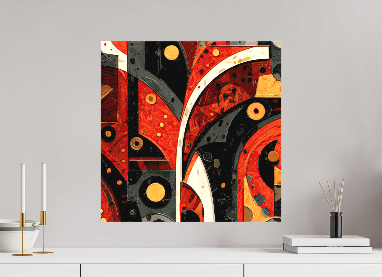20 x 20″, Textile on Canvas Abstract Chaos