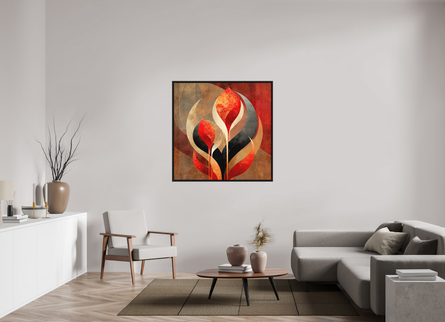 45 x 45″, Photo Print on Aluminum Backing with boarder Abstract Flowers 1
