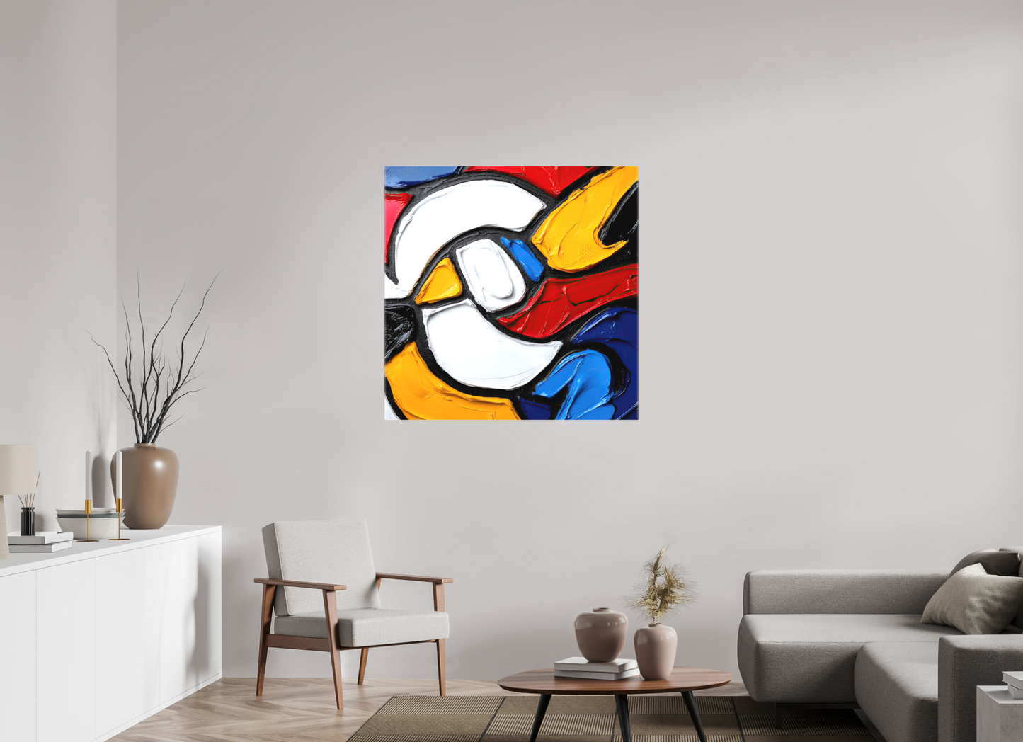 40 x 40″, Textile on Canvas Abstract Paint Bird