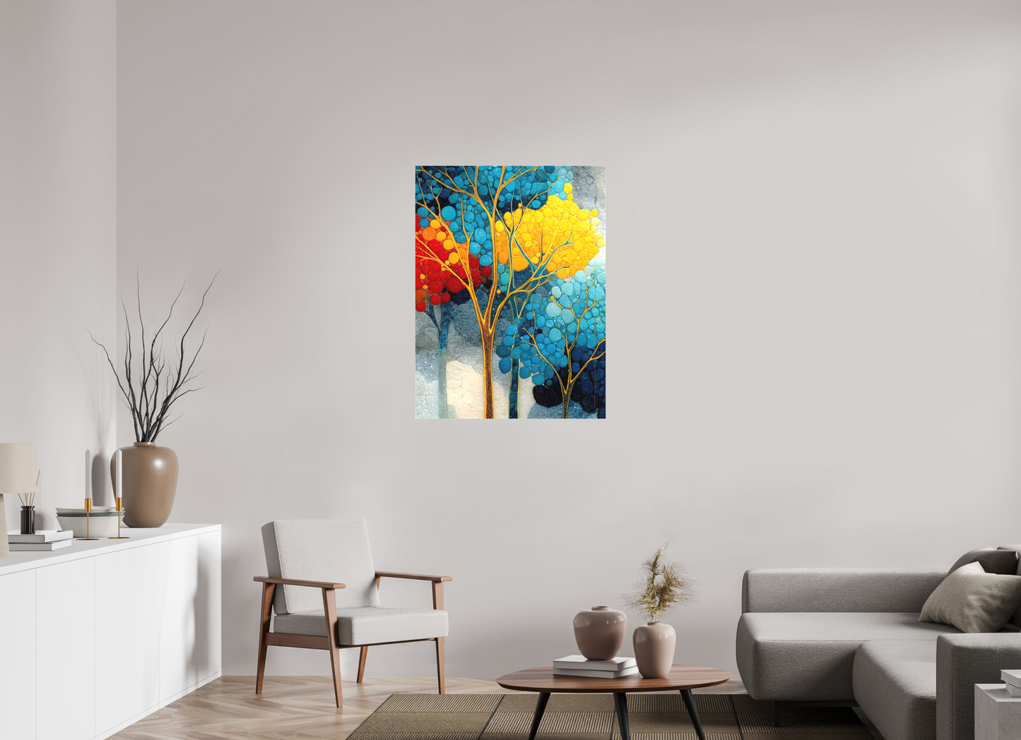 30 x 40″, Textile on Canvas City Trees
