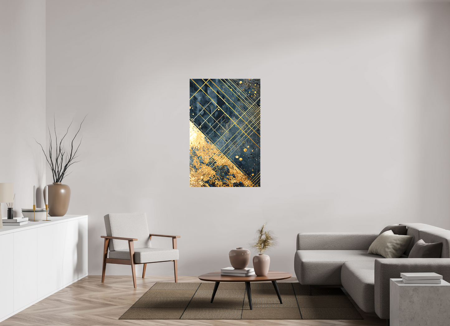 32 x 49.1″, Textile on Canvas Art Deco Gold Lines