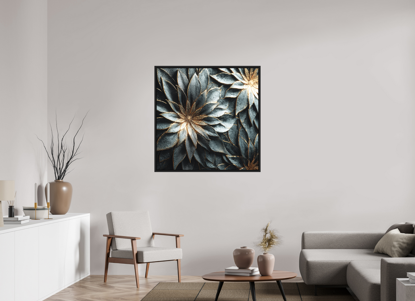 40 x 40″, Photo Print on Aluminum Backing with boarder Modern Flowers