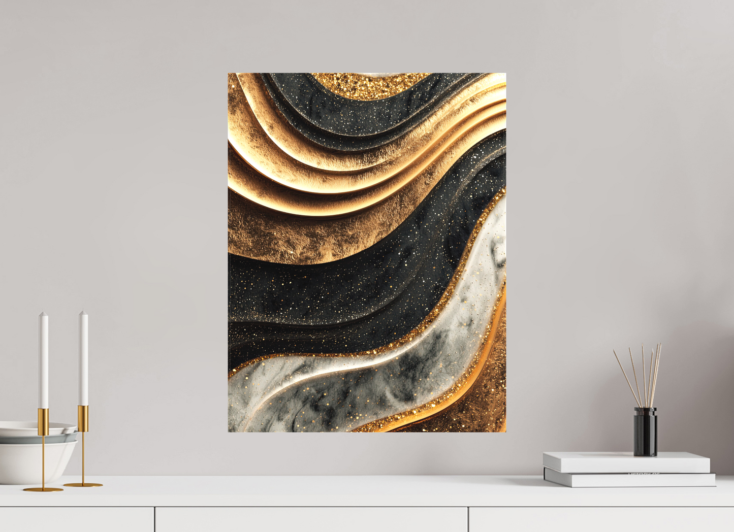 16 x 20.7″, Textile on Canvas Gold Marble Swirl