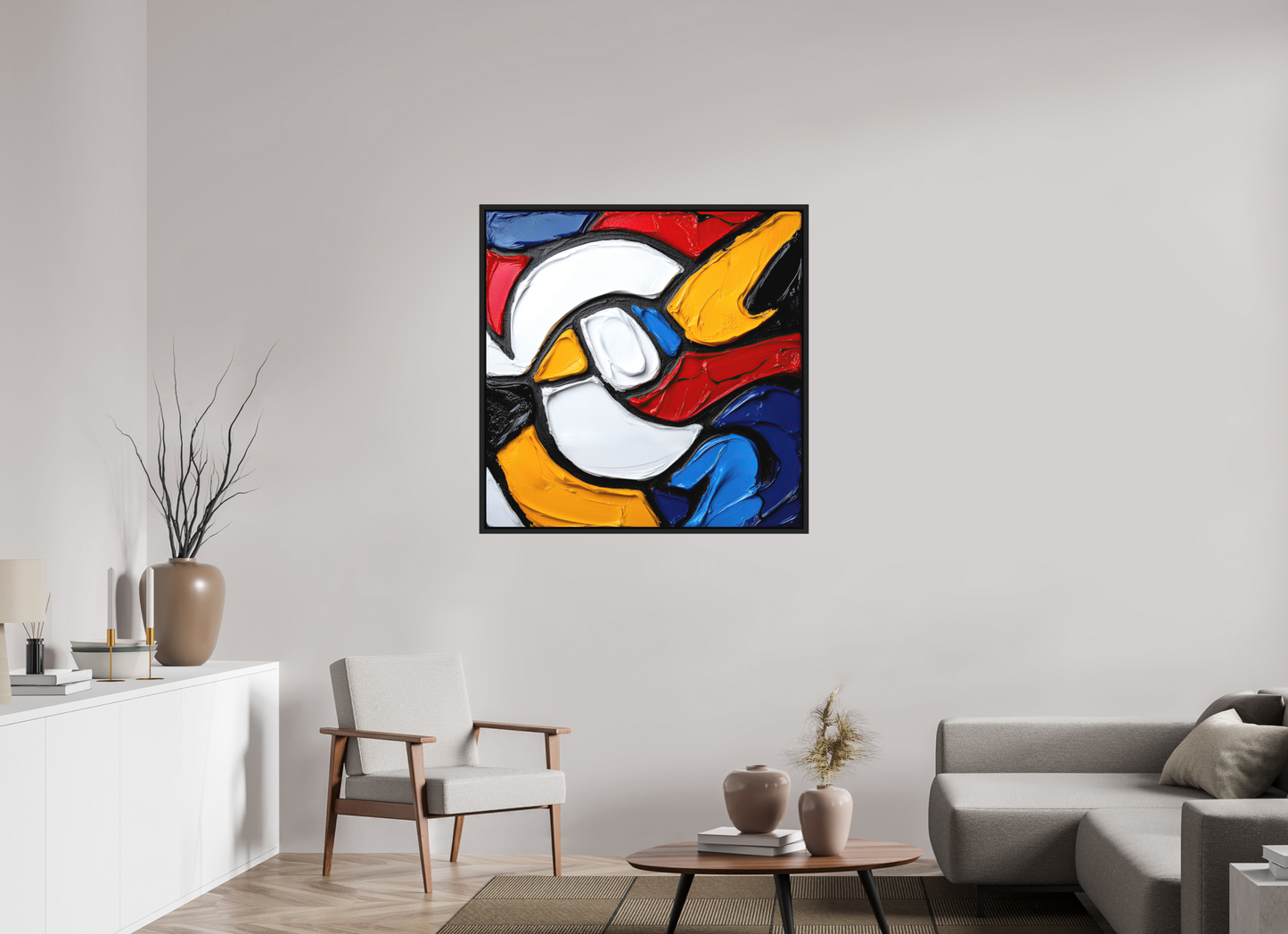 40 x 40″, Photo Print on Aluminum Backing with boarder Abstract Paint Bird