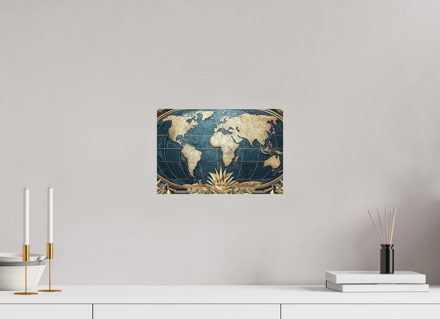 12 x 8″, Textile on Canvas Art Deco World Map