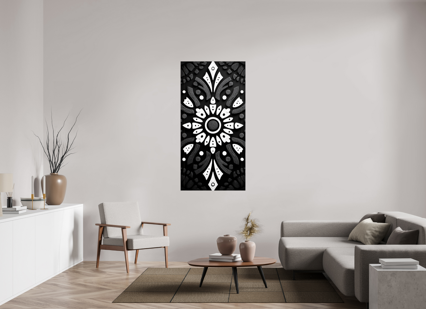 31 x 62″, Glossy Canvas Black & White Tribal 1