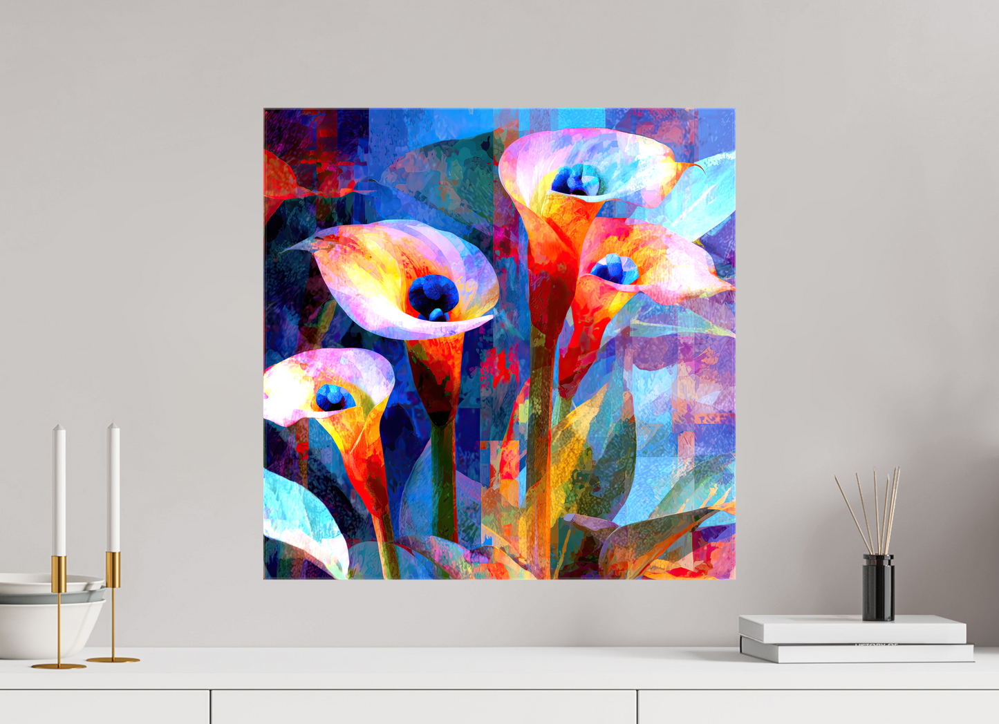 20 x 20″, Glossy Canvas Abstract Calla Lily Flowers