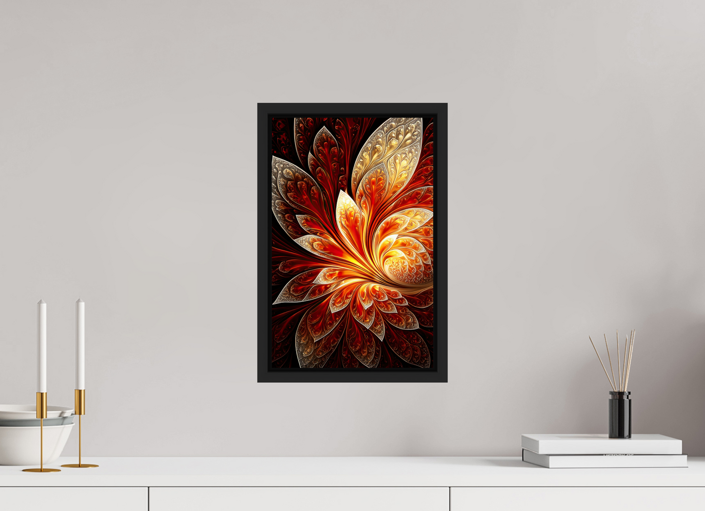10 x 15.5″, Fine Art Print on Aluminum Dibond with Boarder Abstract Fire Flower