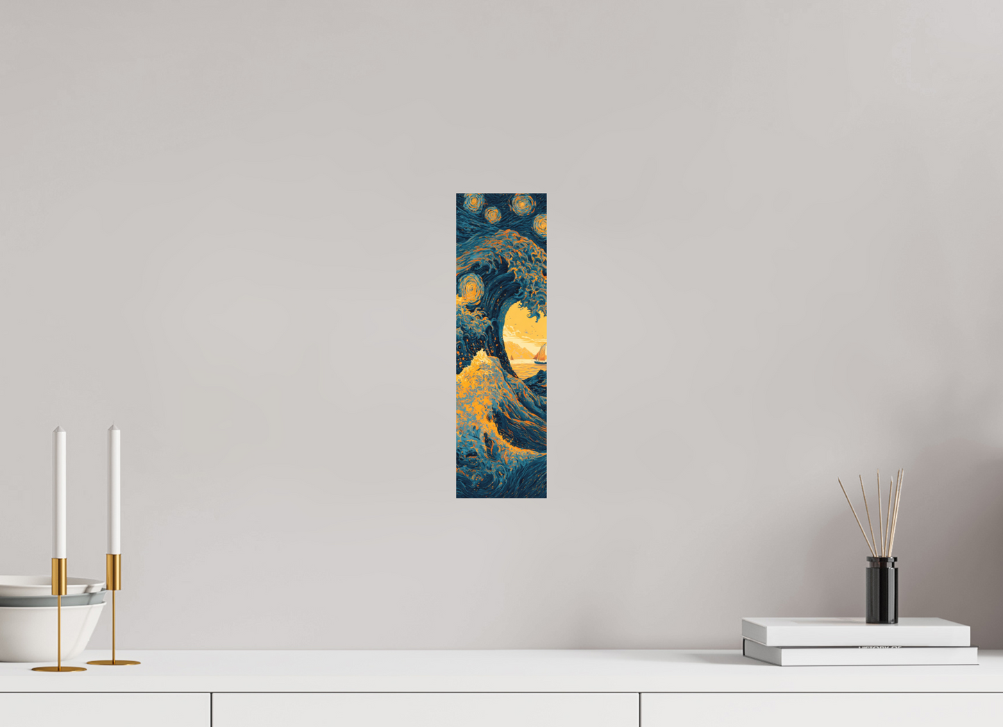 4 x 13.5″, Photo Print on Aluminum Backing Starry Night Tidal Wave