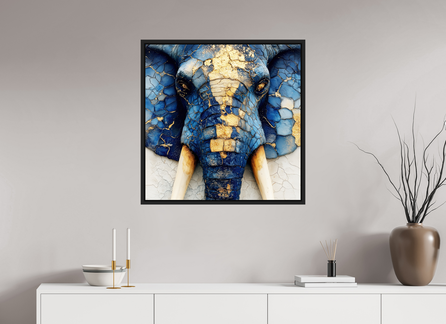 30 x 30″, Fine Art Print on Aluminum Dibond with Boarder Elephant