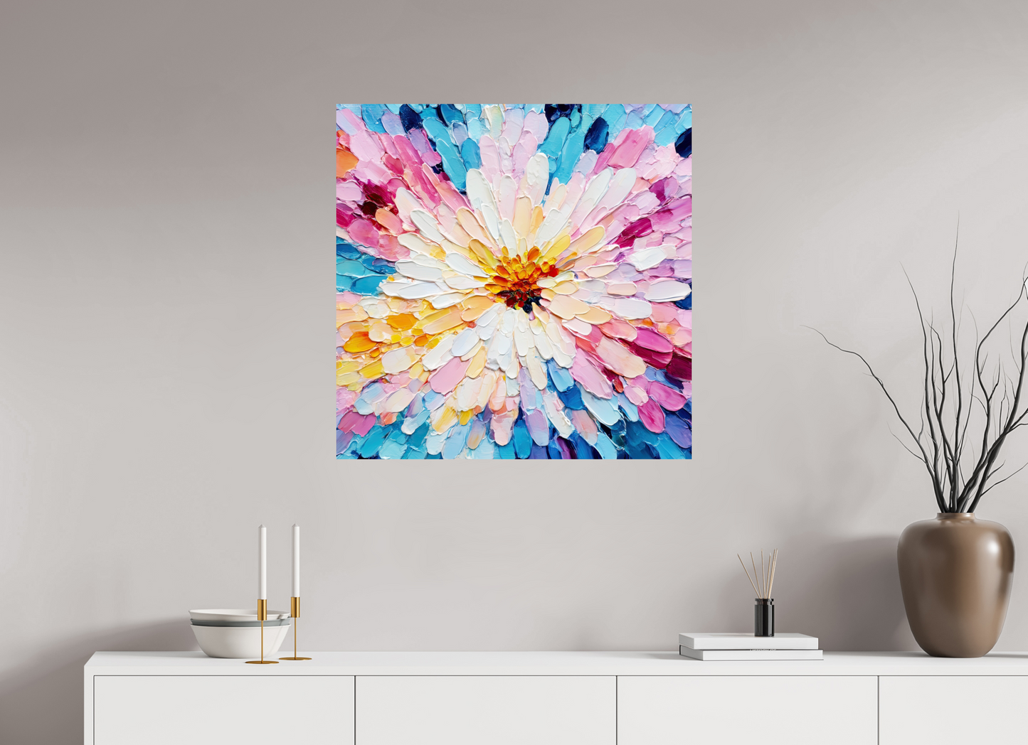30 x 30″, Fine Art Print On Aluminum Dibond Abstract Paint Flower
