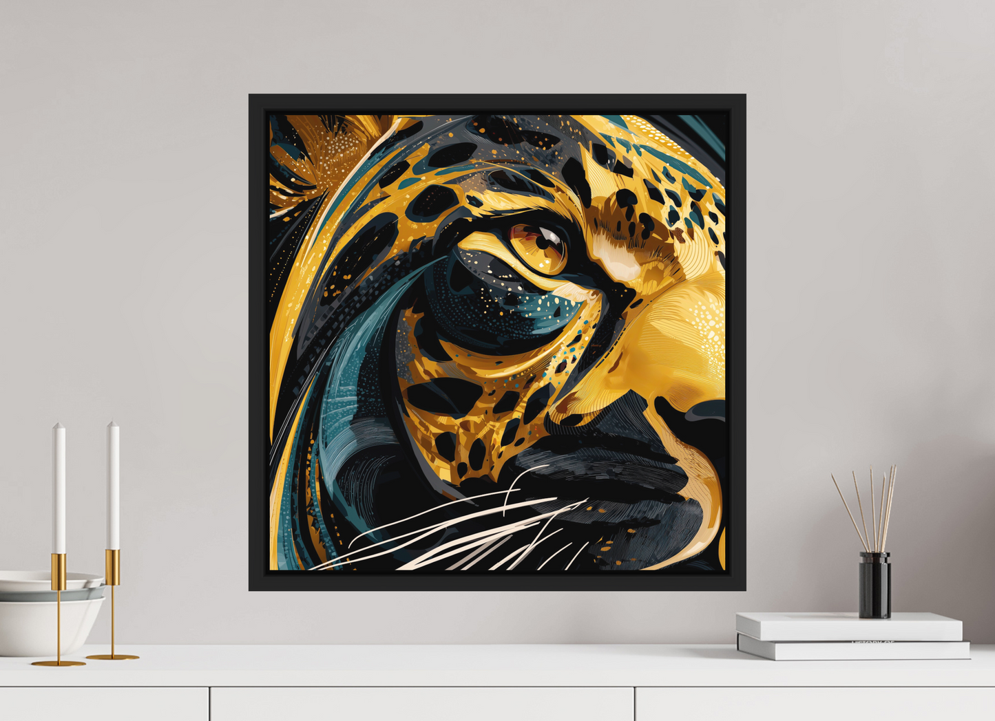 20 x 20″, Photo Print on Aluminum Backing with boarder Abstract Panther
