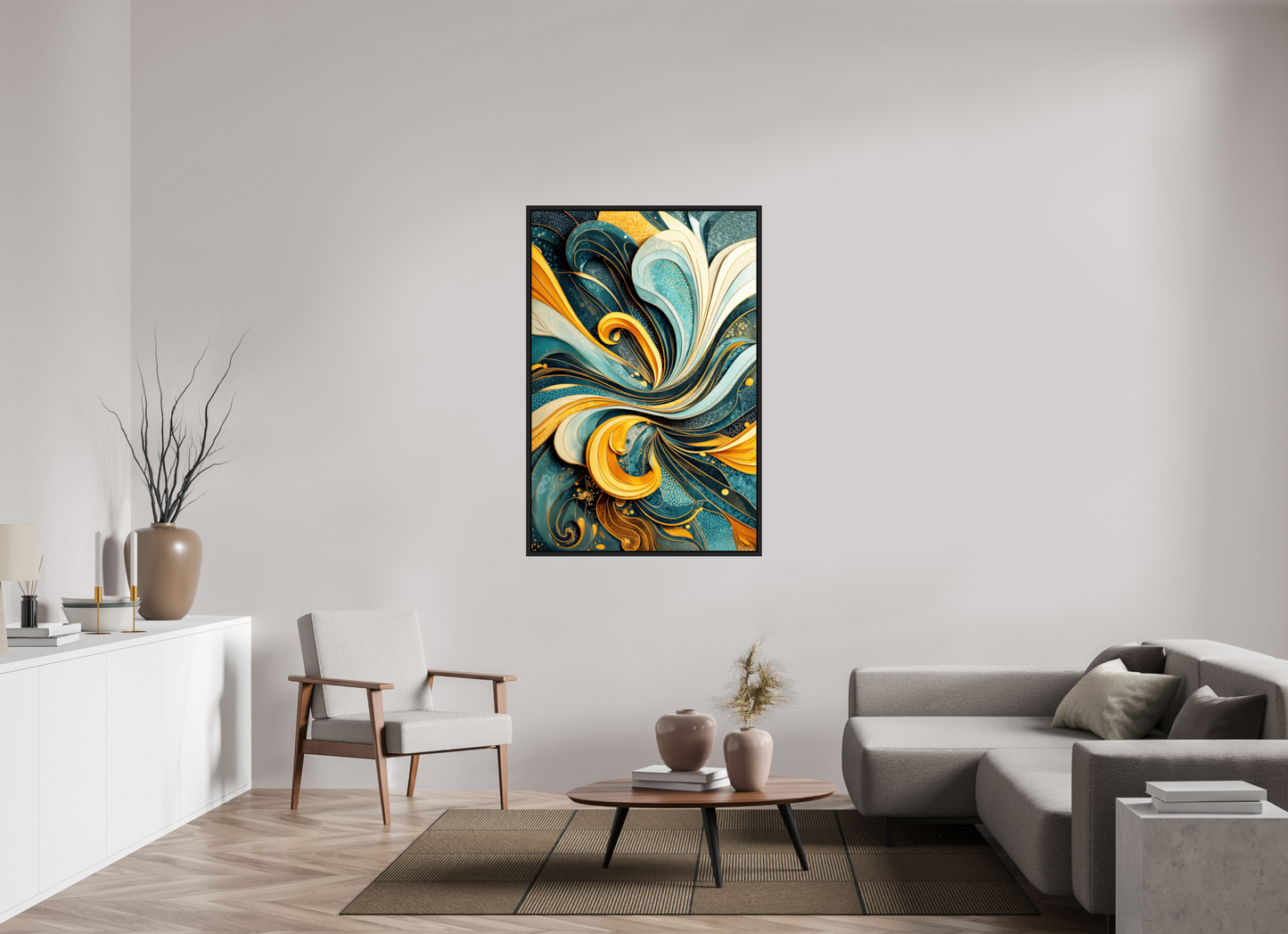 36 x 54.4″, Fine Art Print on Aluminum Dibond with Boarder Abstract Swirl