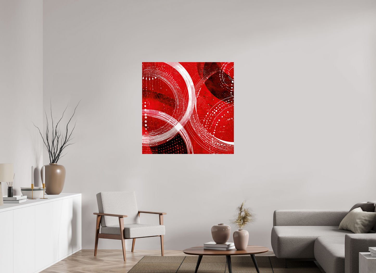 40 x 40″, Fine Art Print On Aluminum Dibond Red & White