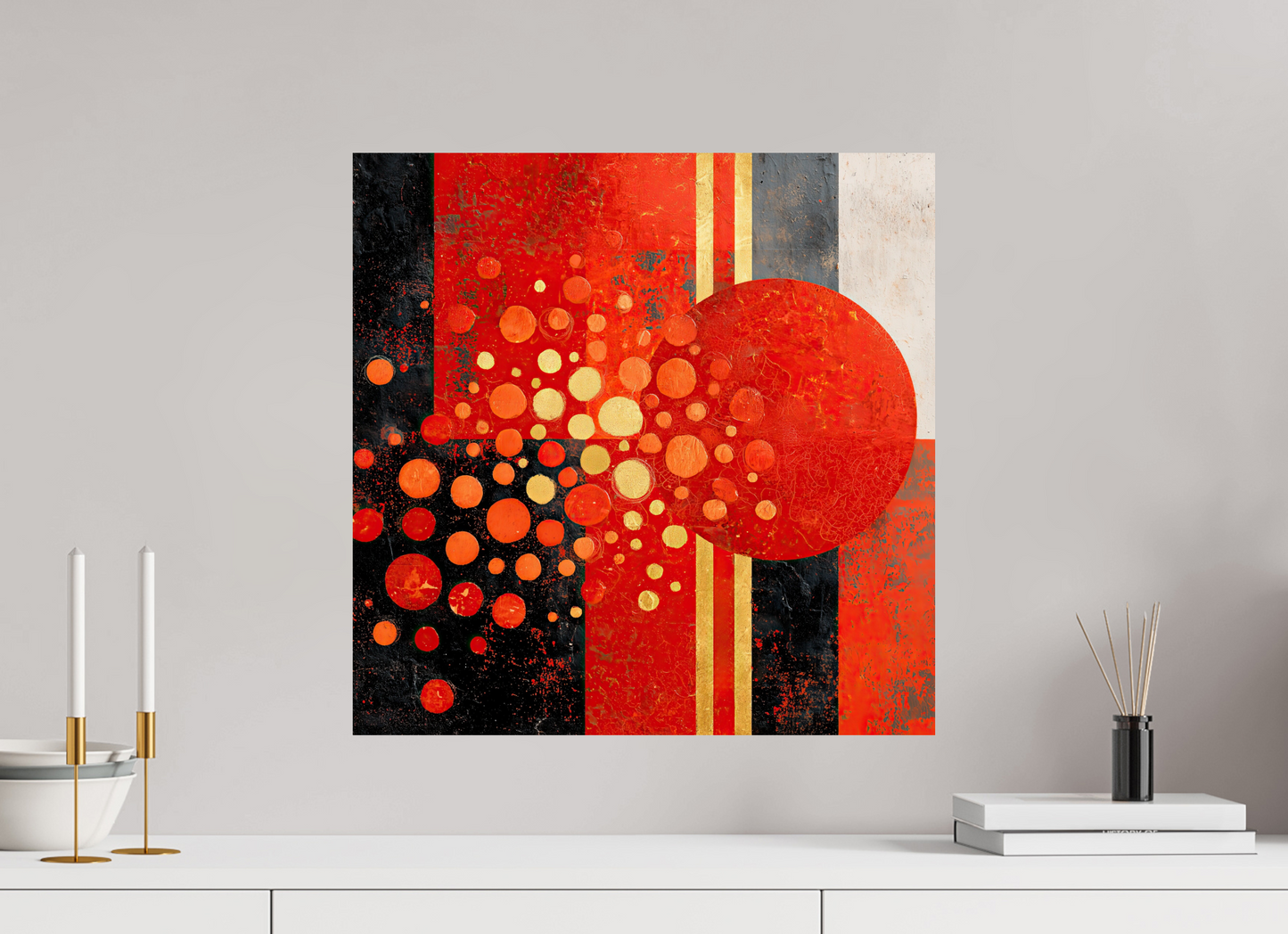 20 x 20″, Fine Art Print On Aluminum Dibond Abstract Red Dots