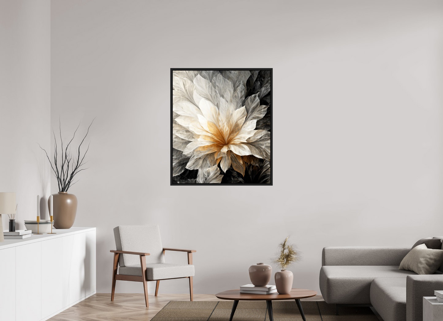 36 x 41.6″, Fine Art Print on Aluminum Dibond with Boarder White & Gold Flower 1