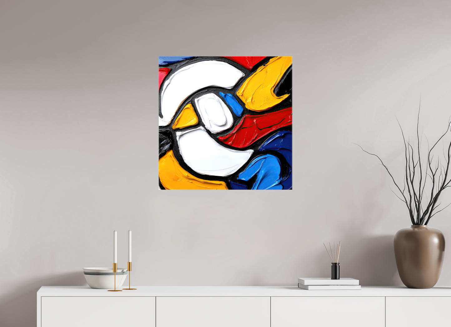 25 x 25″, Glossy Canvas Abstract Paint Bird