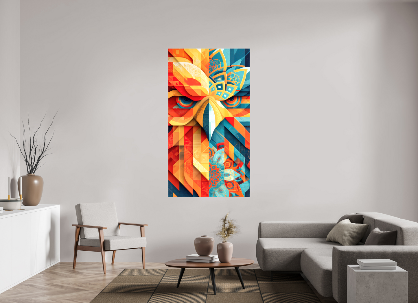 39 x 70.9″, Glossy Canvas Abstract Warm & Cold Eagle