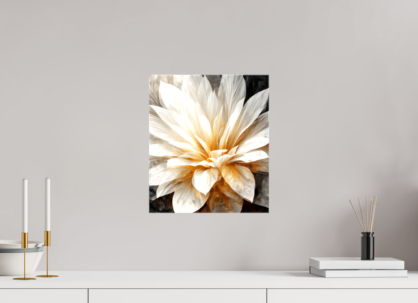 12 x 13.9″, Glossy Canvas White & Gold Flower 2