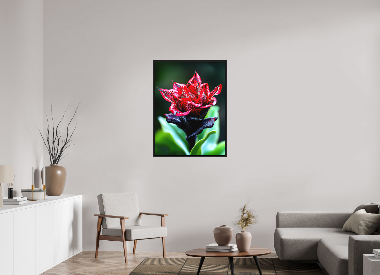 30 x 40″, Photo Print on Aluminum Backing with boarder Red Zebra Flower