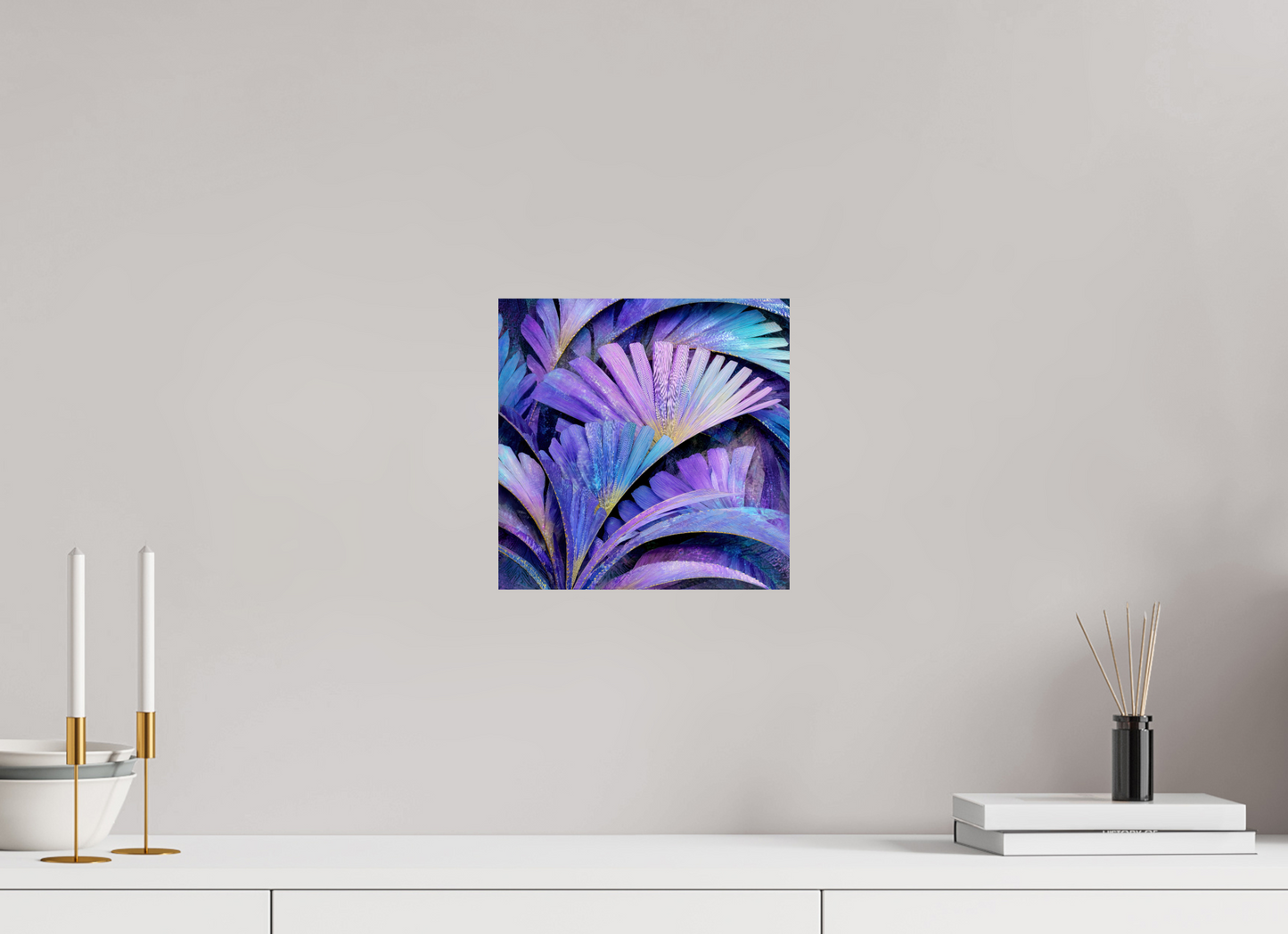 10 x 10″, Fine Art Print On Aluminum Dibond Art Deco Purple Flowers