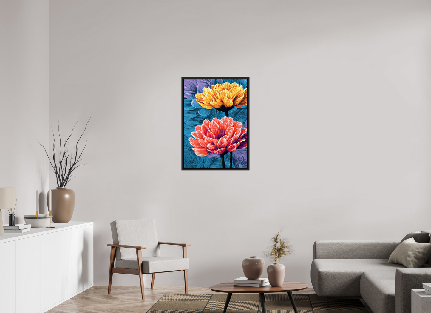 24 x 33.5″, Fine Art Print on Aluminum Dibond with Boarder Warm Flowers