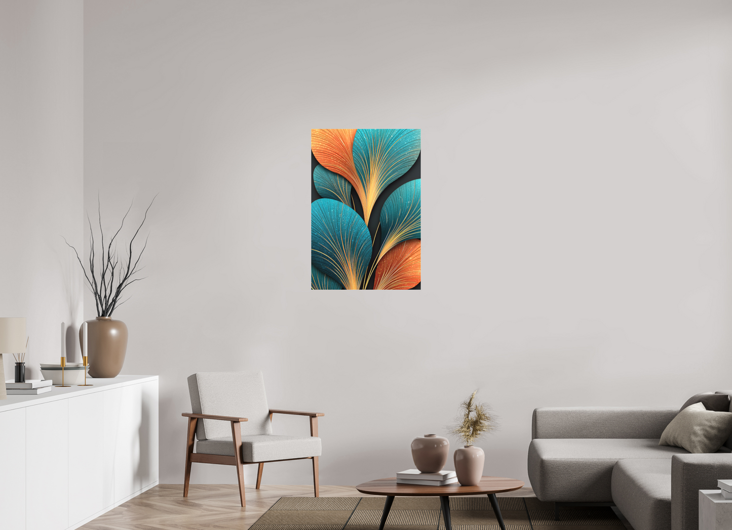24 x 35.5″, Textile on Canvas Art Deco Flowers