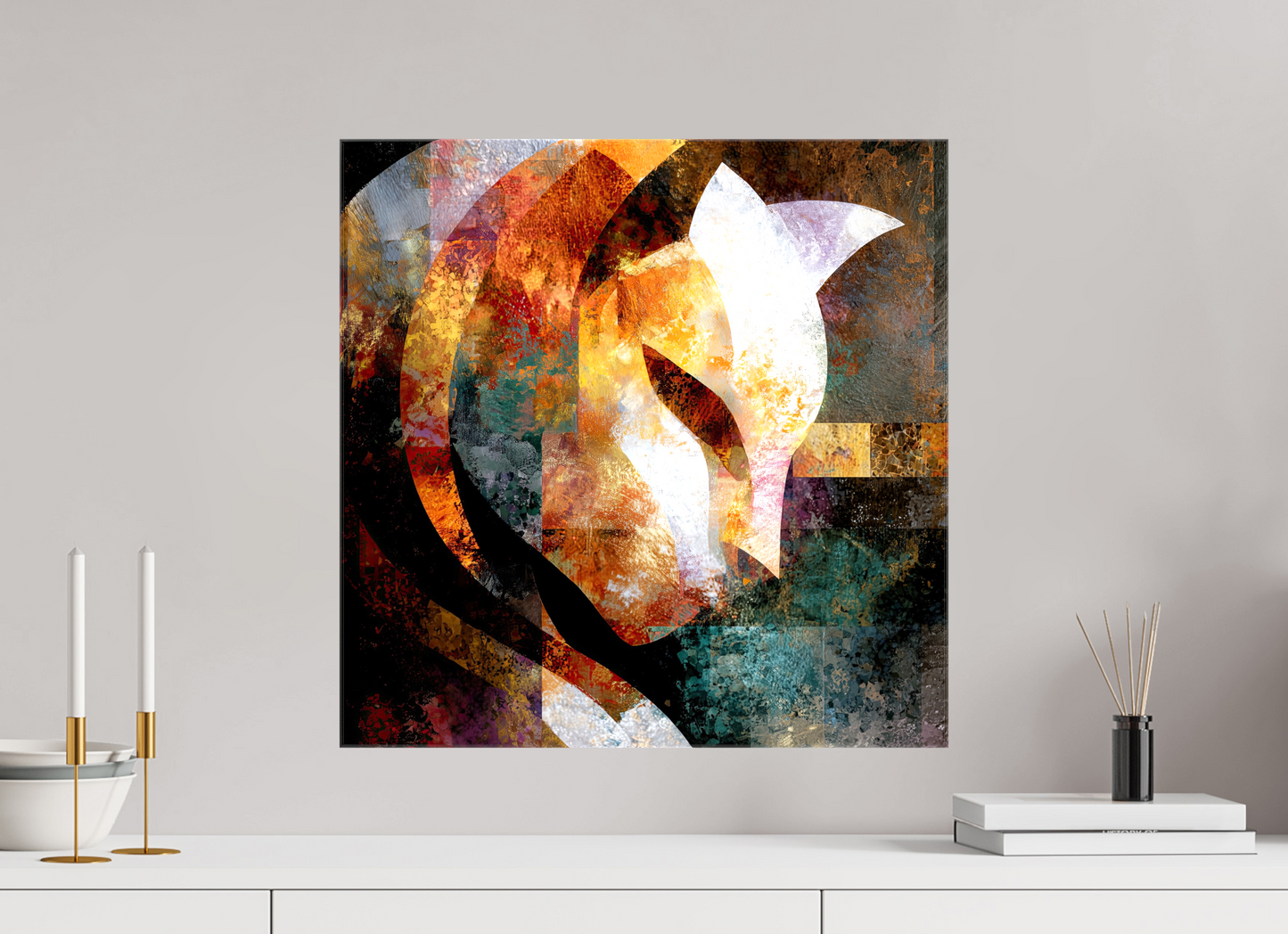 20 x 20″, Glossy Canvas Abstract Cat