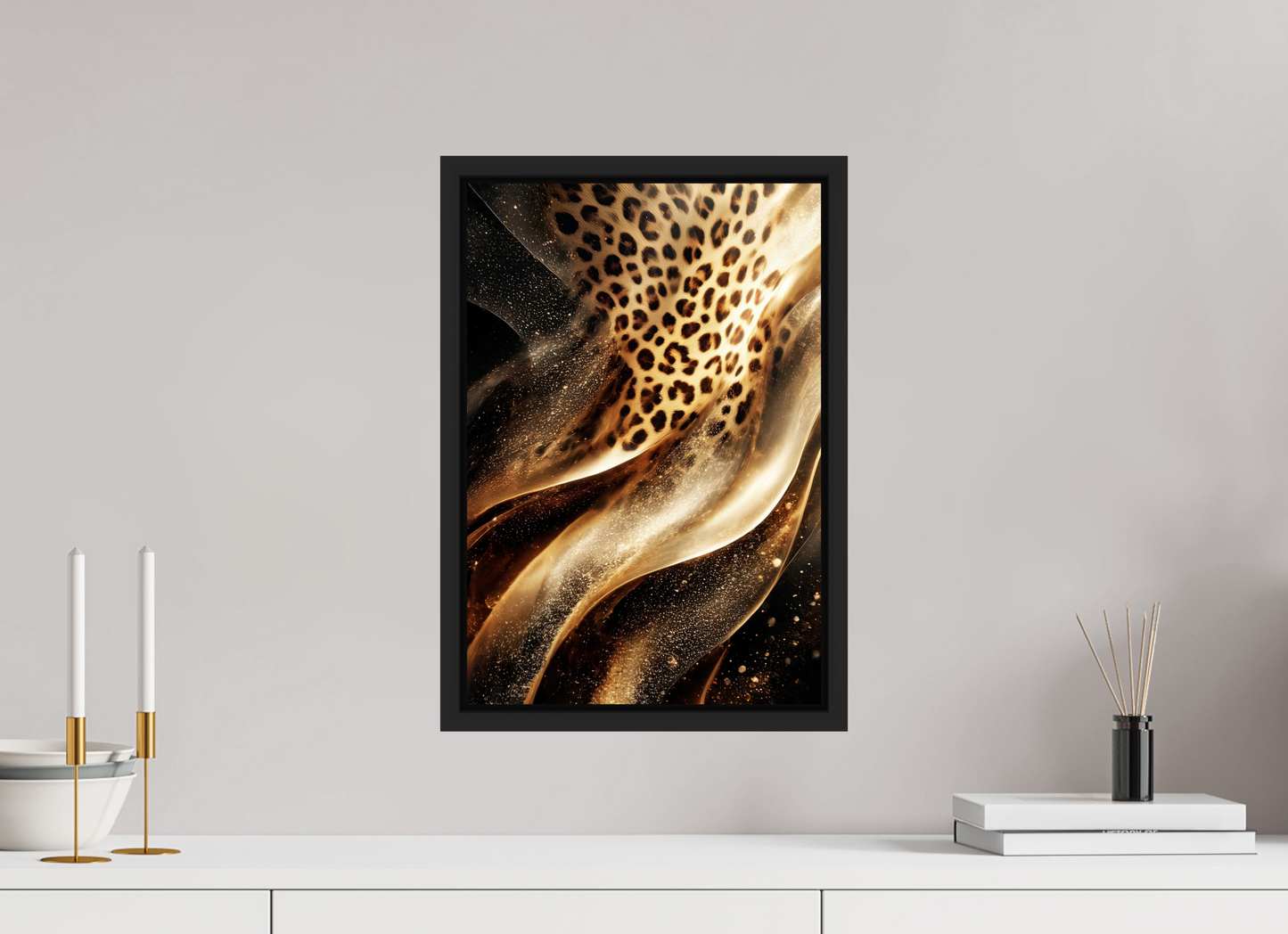 12 x 17.7″, Fine Art Print on Aluminum Dibond with Boarder Leopard Swirl
