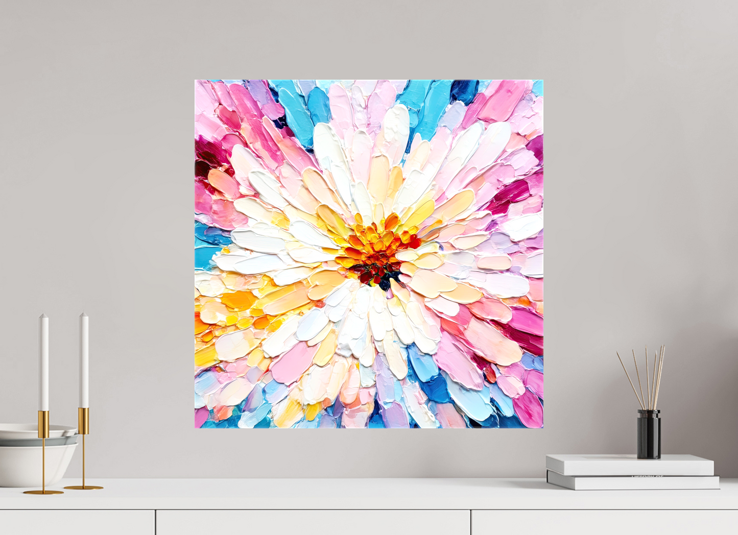 20 x 20″, Glossy Canvas Abstract Paint Flower