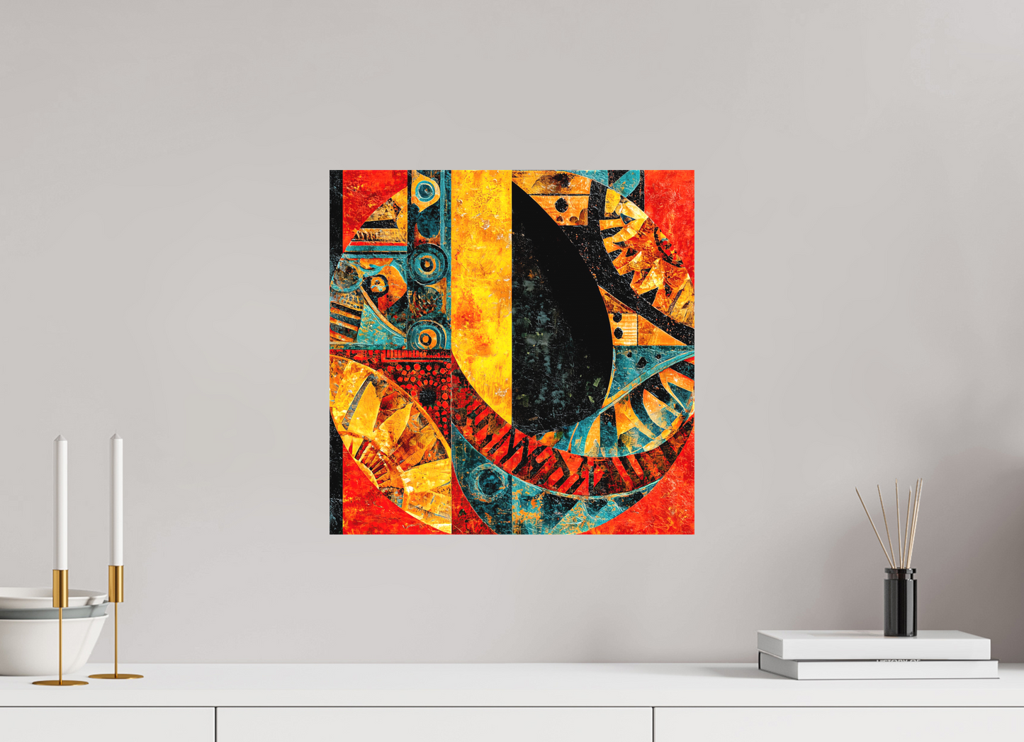 15 x 15″, Textile on Canvas Tribal Circle 1