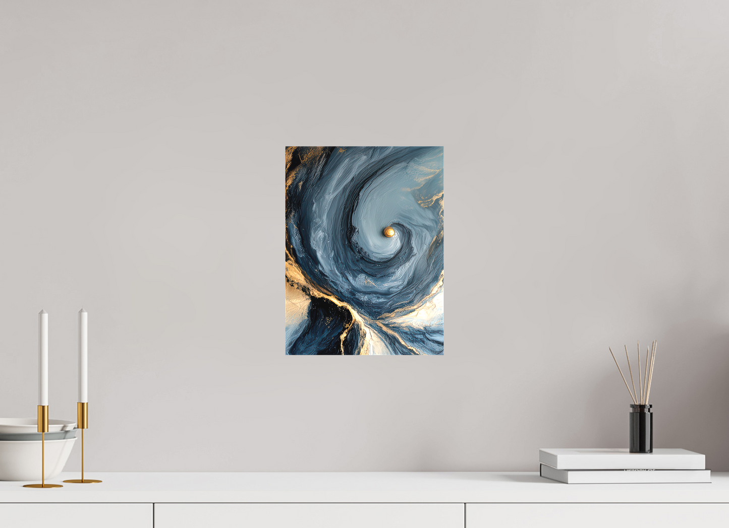 9 x 12″, Textile on Canvas Abstract Ocean Gold