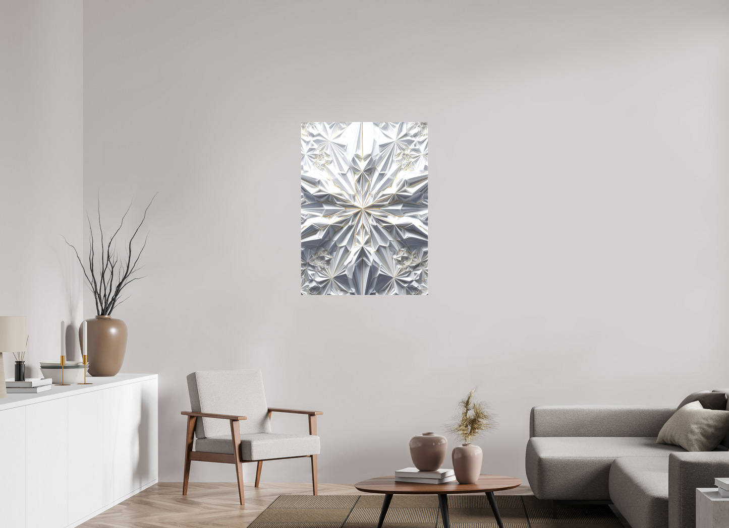 28 x 38.3″, Textile on Canvas Snowflake
