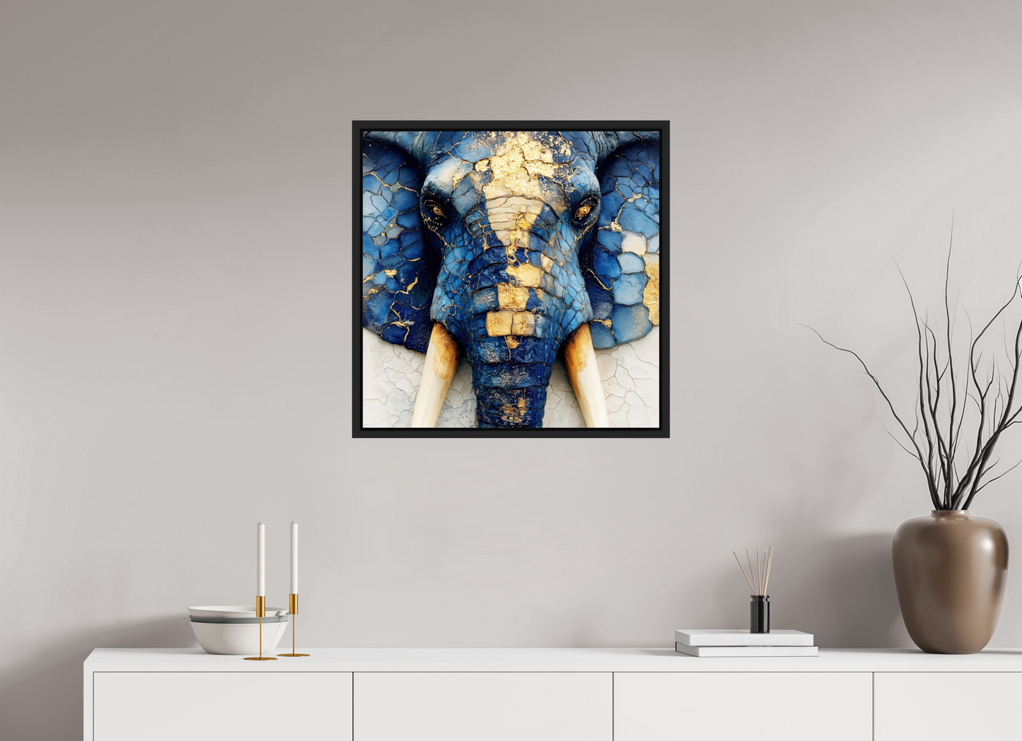 25 x 25″, Fine Art Print on Aluminum Dibond with Boarder Elephant