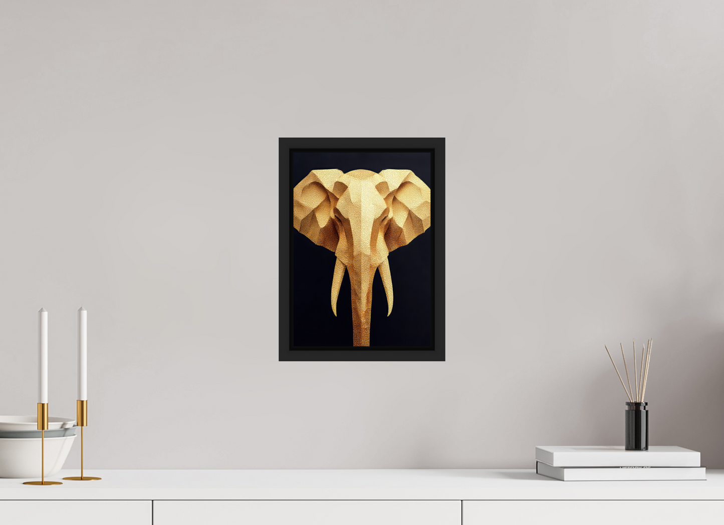 ISO A4 (21 x 29,7 cm), Fine Art Print on Aluminum Dibond with Boarder Gold Elephant