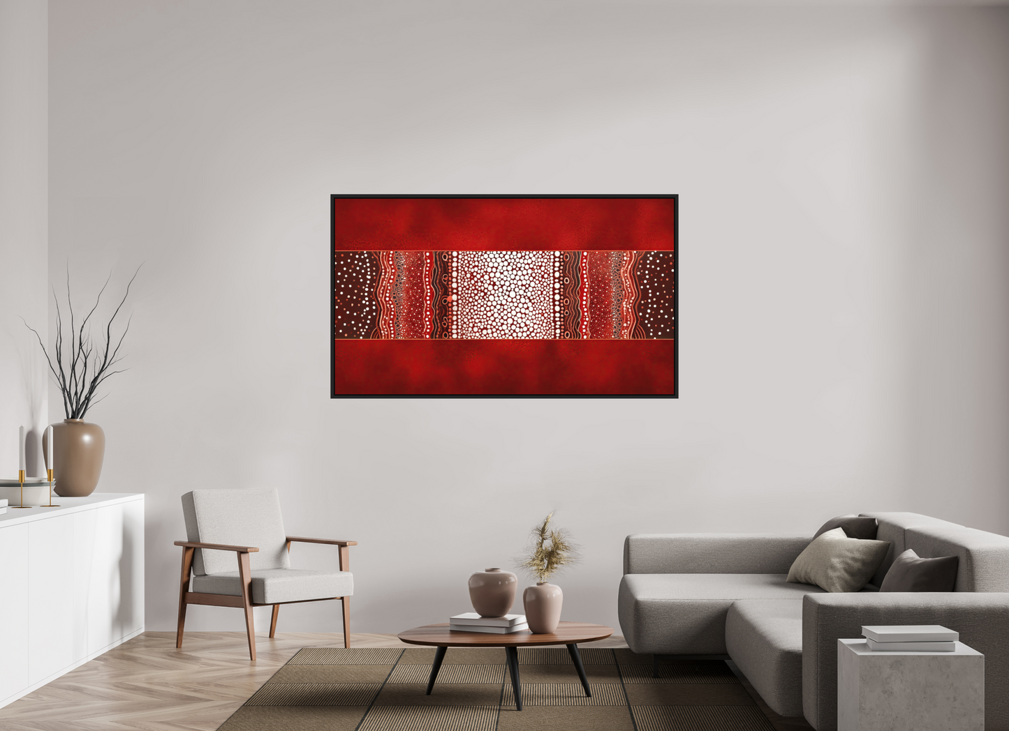 67.6 x 39″, Photo Print on Aluminum Backing with boarder Red Layers 1