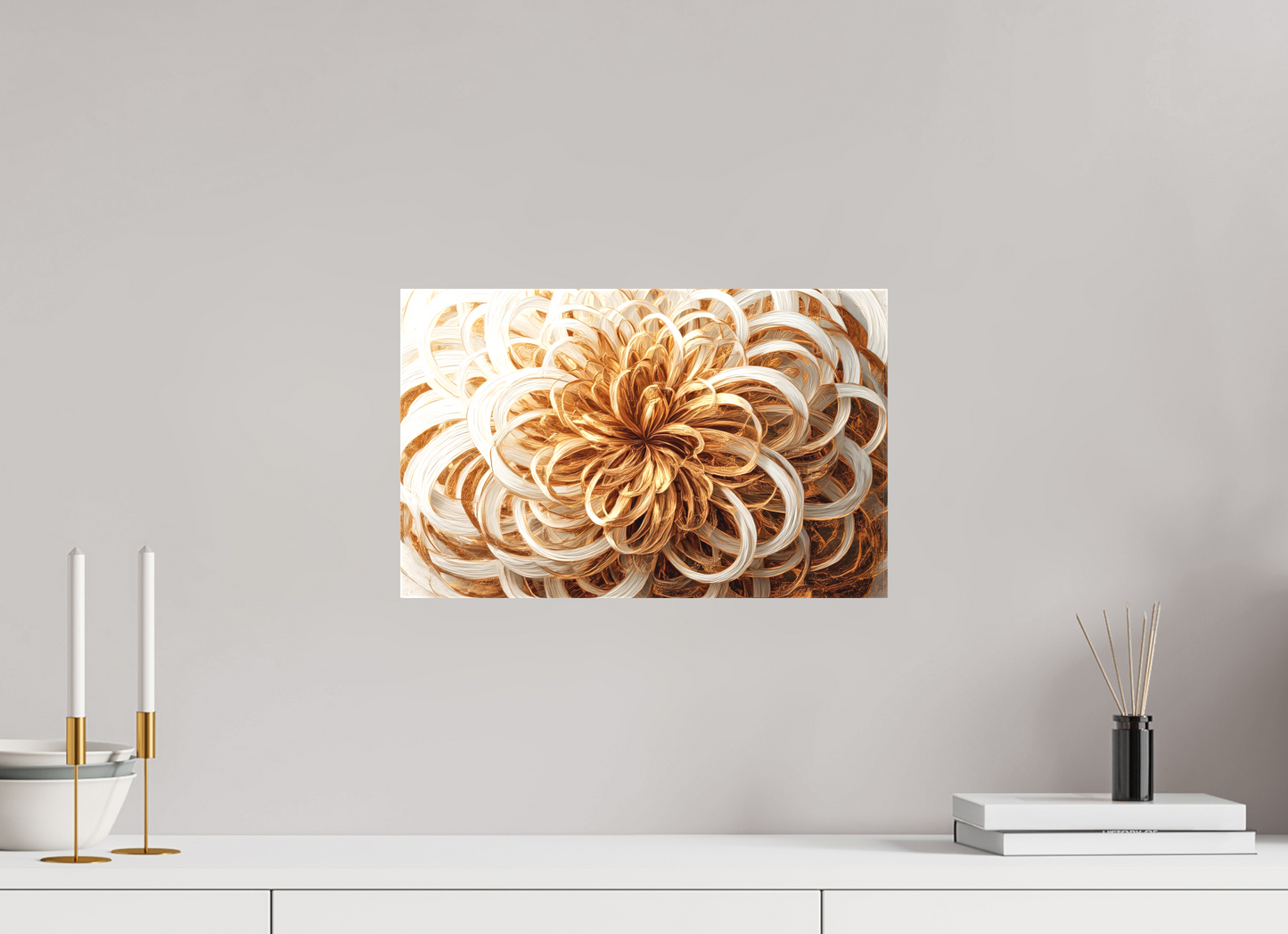 15.9 x 10″, Textile on Canvas Abstract Gold Flower