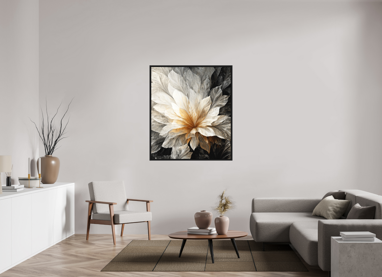 43 x 49.6″, Photo Print on Aluminum Backing with boarder White & Gold Flower 1
