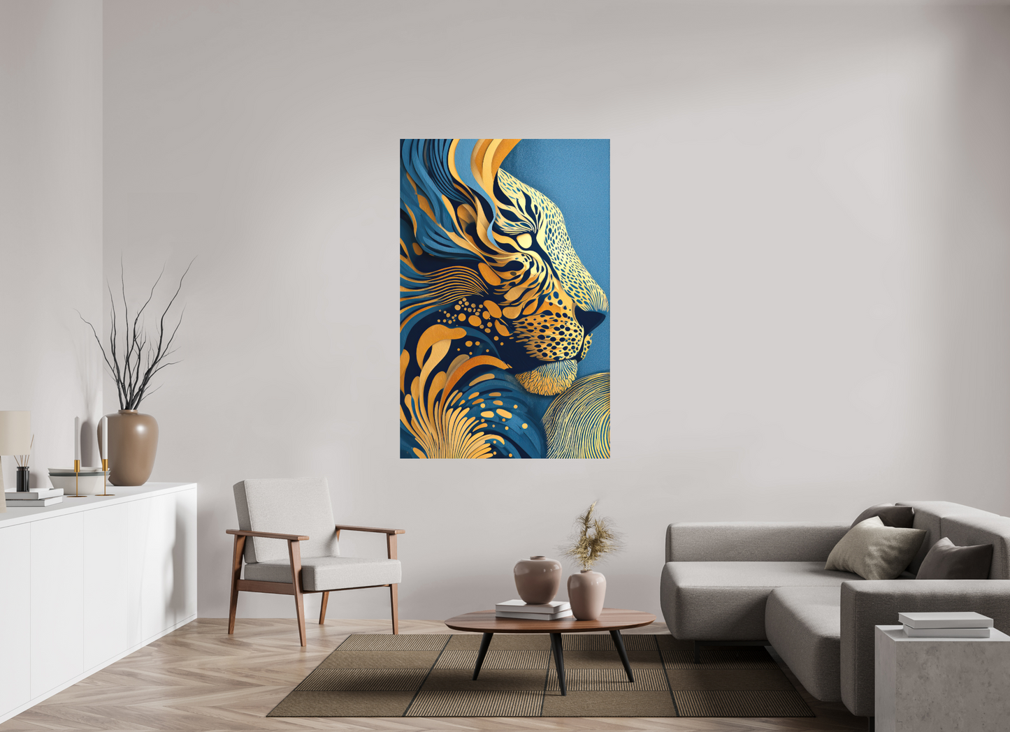 43 x 65.5″, Photo Print on Aluminum Backing Yellow & Blue Cheetah