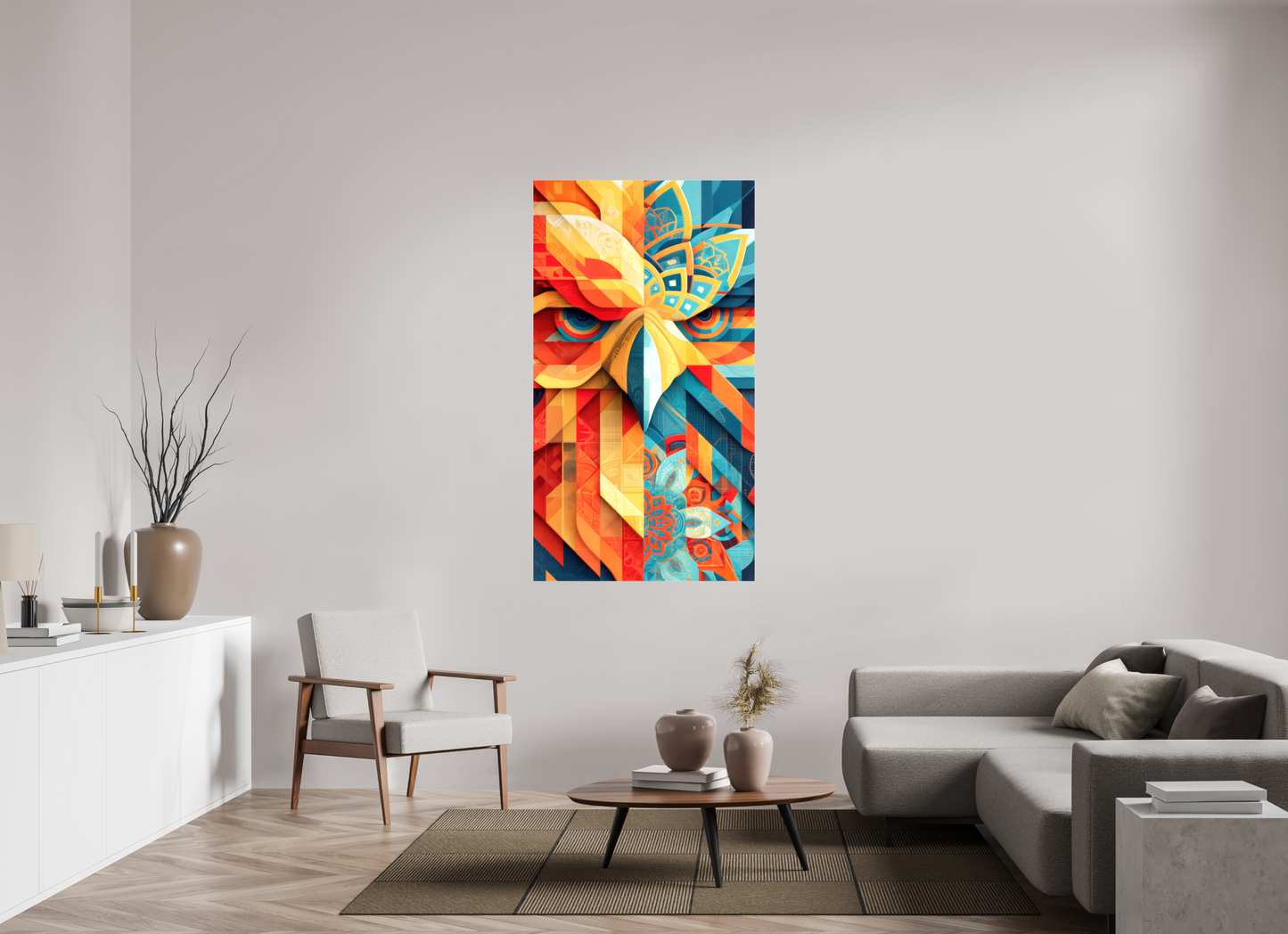 35 x 63.7″, Glossy Canvas Abstract Warm & Cold Eagle