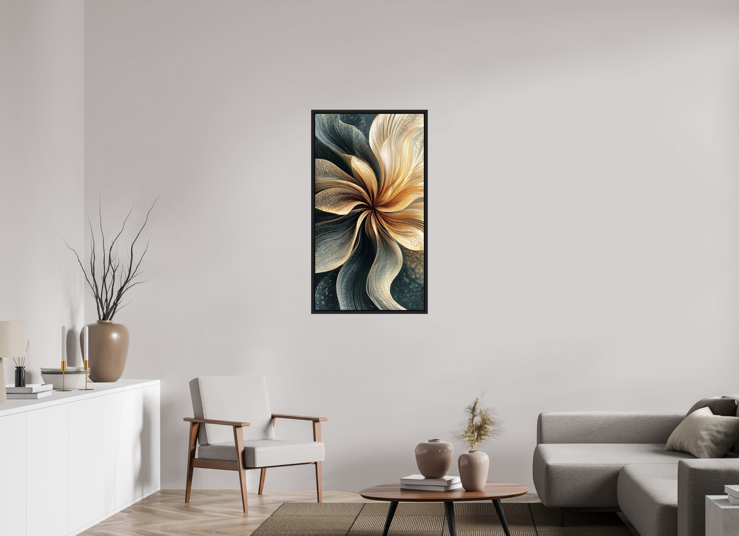 24 x 43.3″, Fine Art Print on Aluminum Dibond with Boarder Abstract Flower Swirl