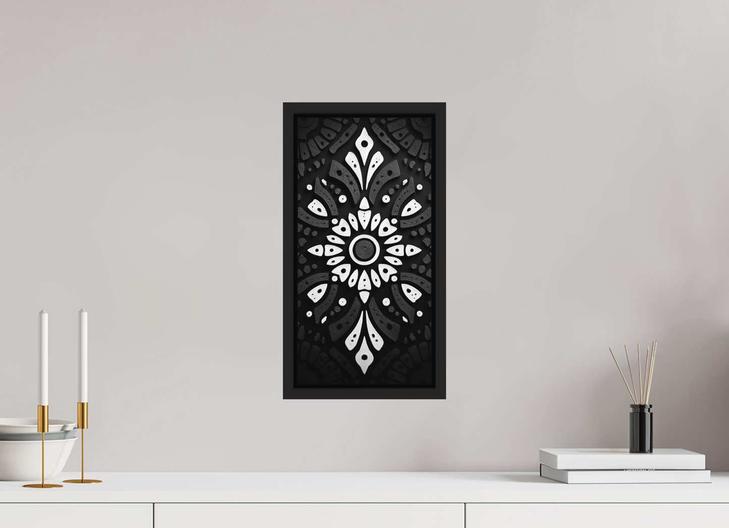 8 x 16″, Photo Print on Aluminum Backing with boarder Black & White Tribal 2
