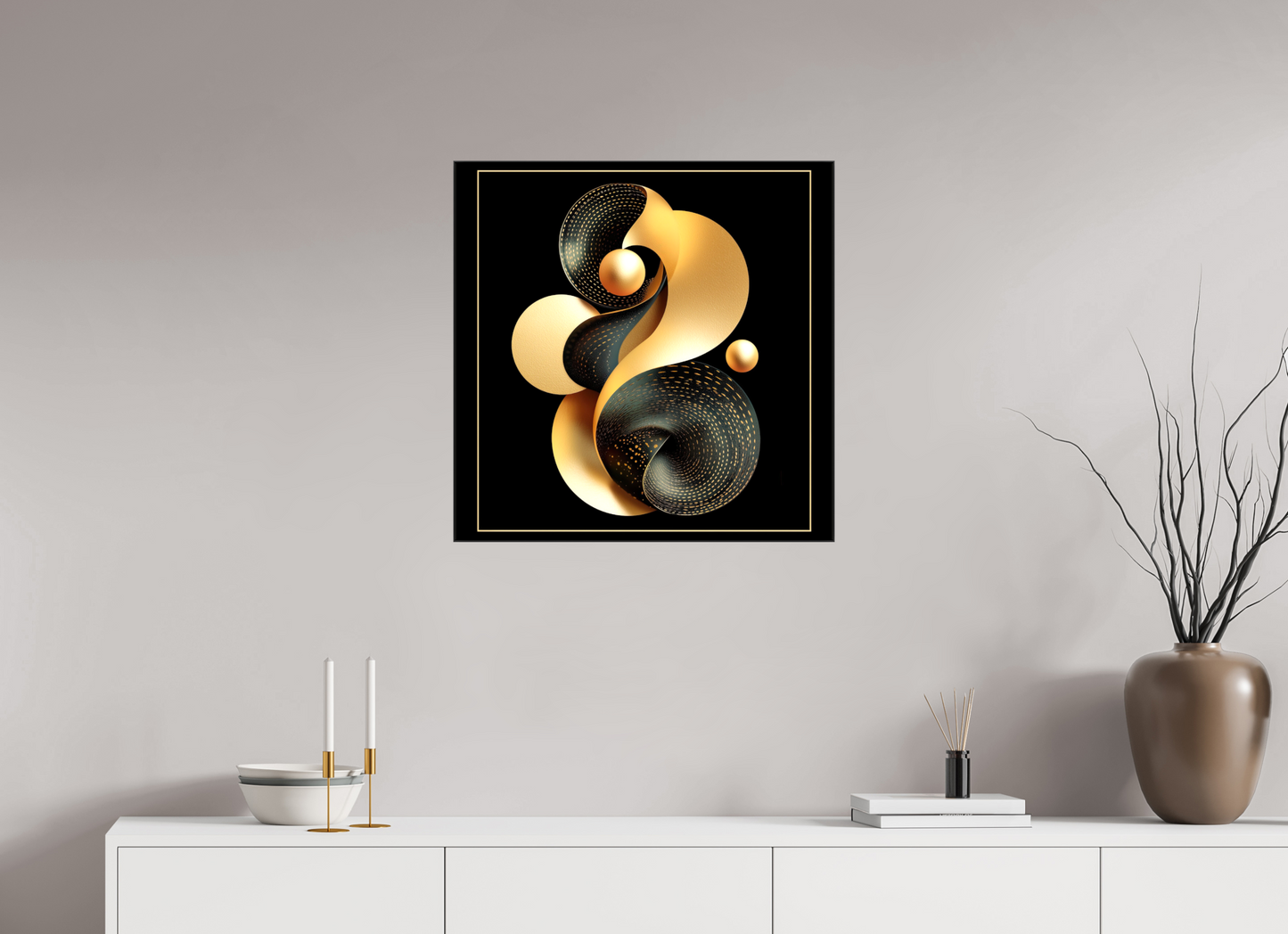 25 x 25″, Glossy Canvas Abstract Black & Gold