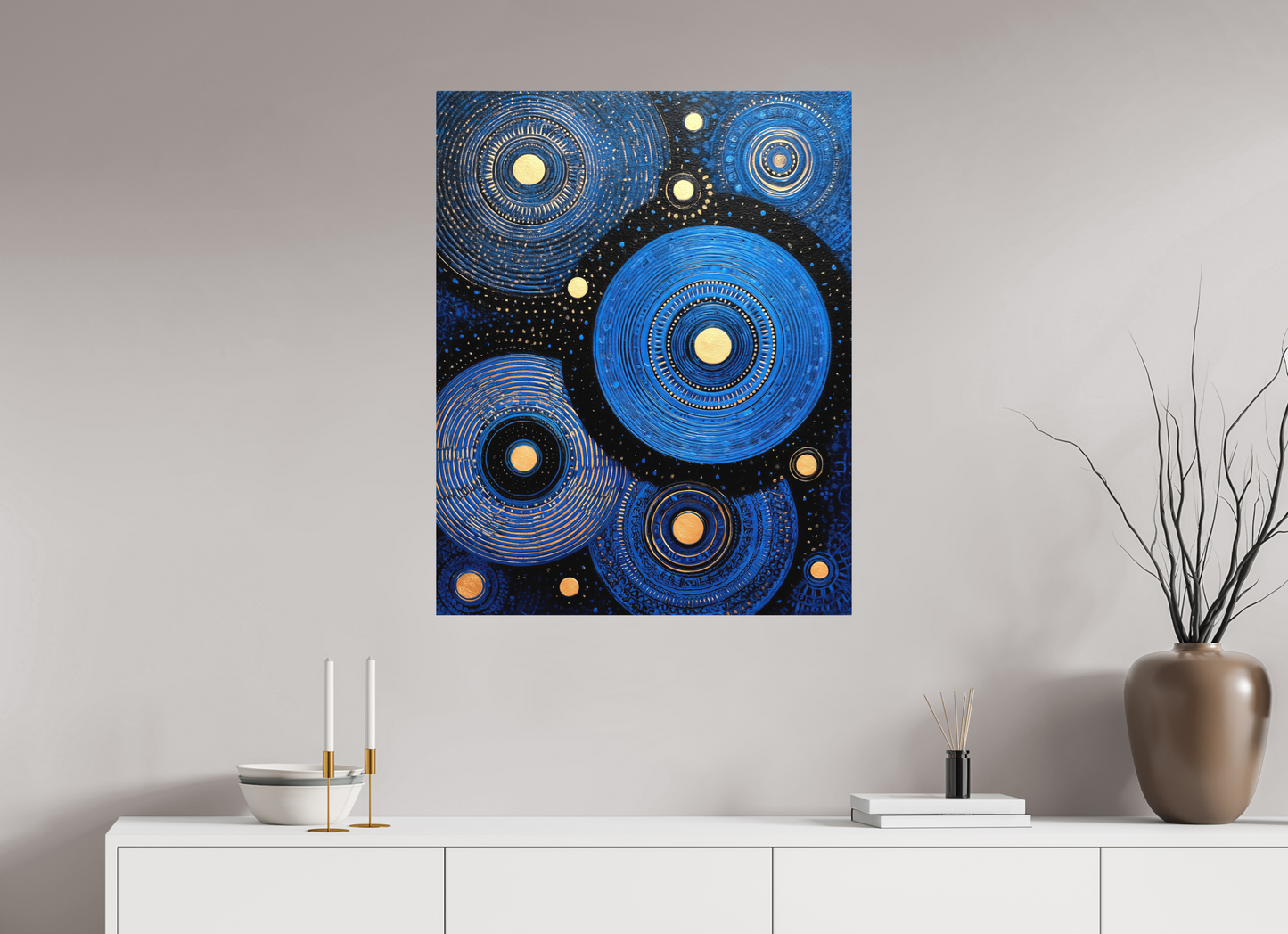 28 x 35.3″, Photo Print on Aluminum Backing Blue Circles