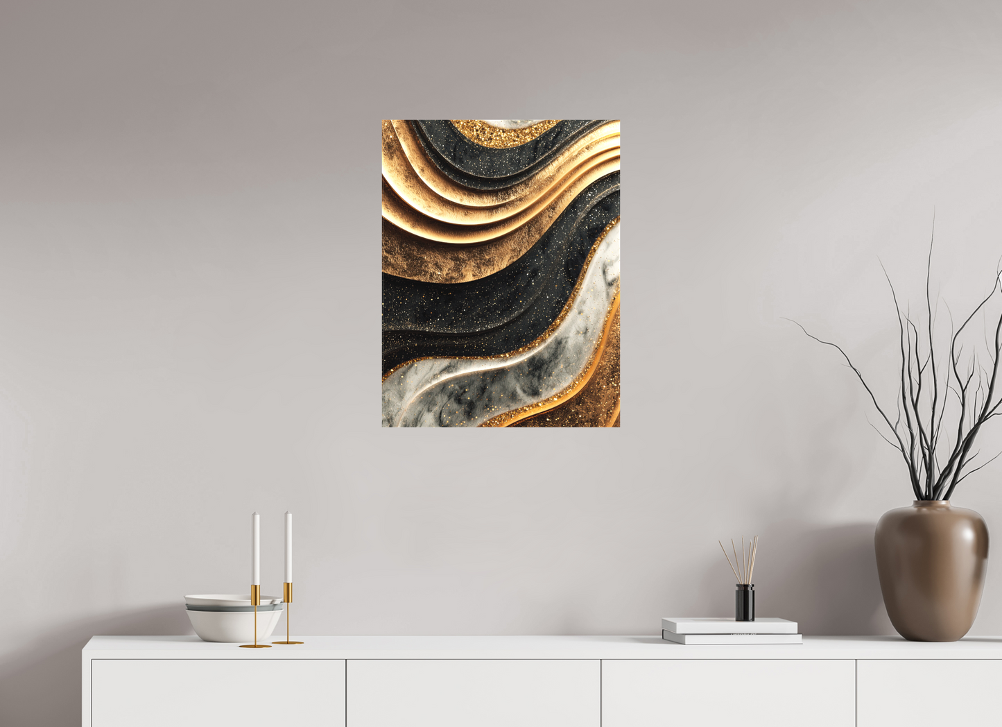 20 x 25.9″, Textile on Canvas Gold Marble Swirl