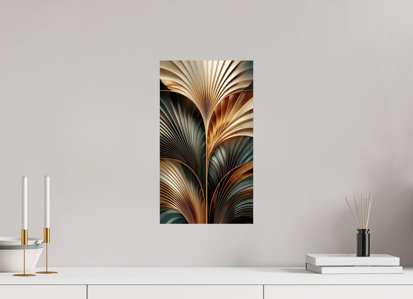 10 x 17.5″, Fine Art Print On Aluminum Dibond Art Deco Leaves 3