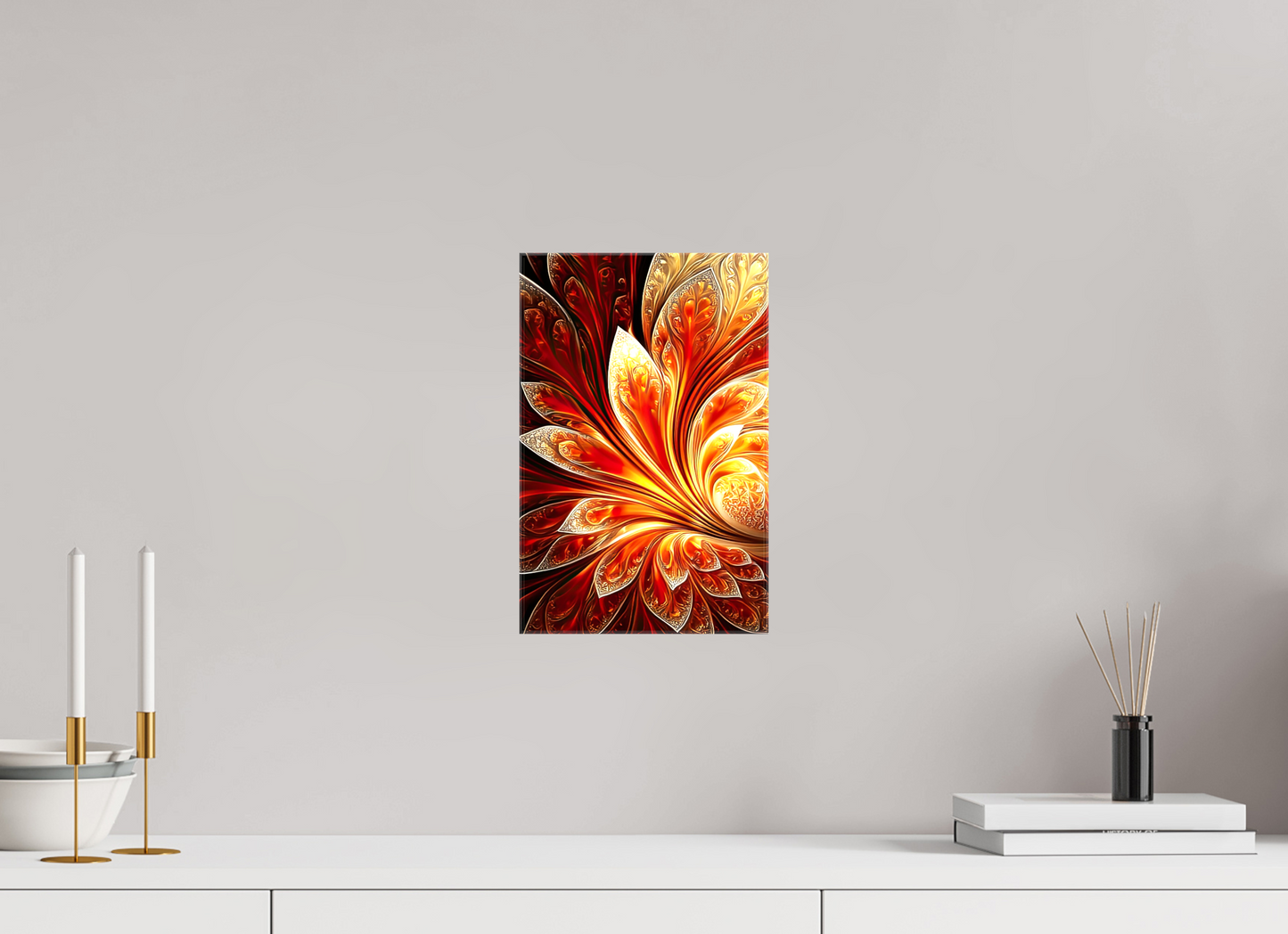 8 x 12.4″, Glossy Canvas Abstract Fire Flower