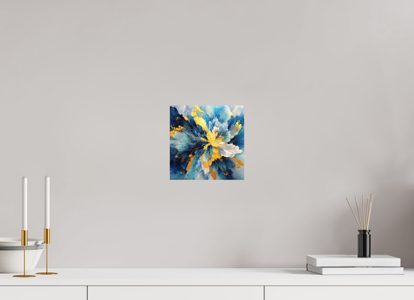 8 x 8″, Photo Print on Aluminum Backing Abstract Blue & Gold Flower