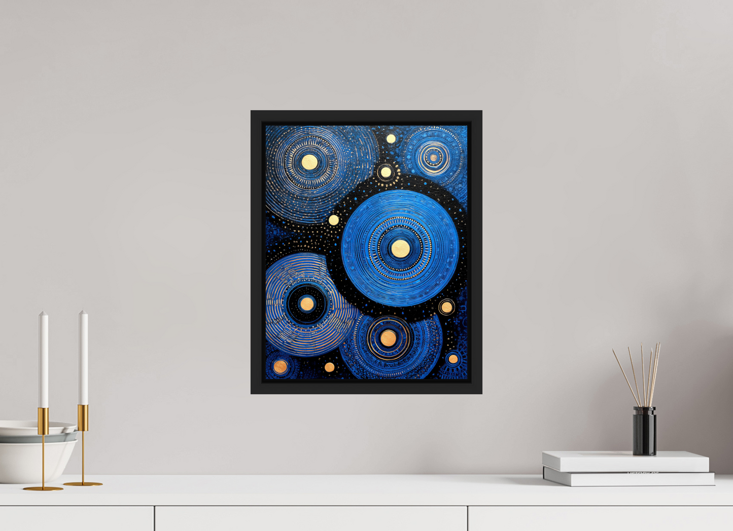 12 x 15.1″, Fine Art Print on Aluminum Dibond with Boarder Blue Circles